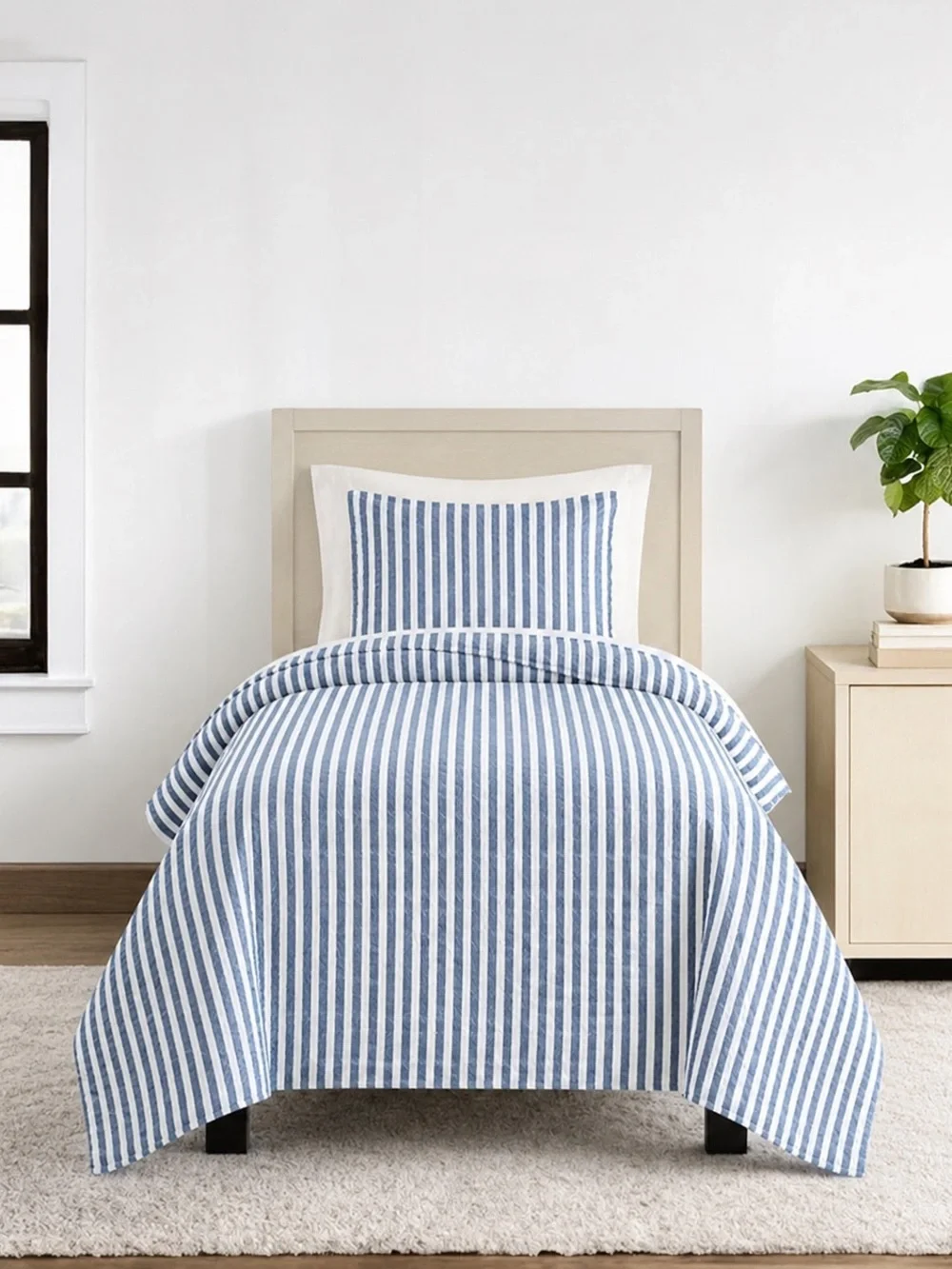 New Twin XL Navy White Striped Duvet Cover Set